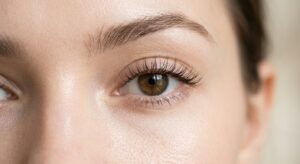 A high-end editorial close-up of a woman’s eye with natural-looking, perfectly applied individual la